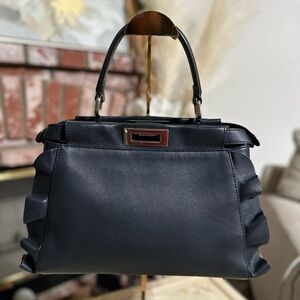 Rare Fendi Peekaboo Medium Leather Satchel in Dark Navy Blue
